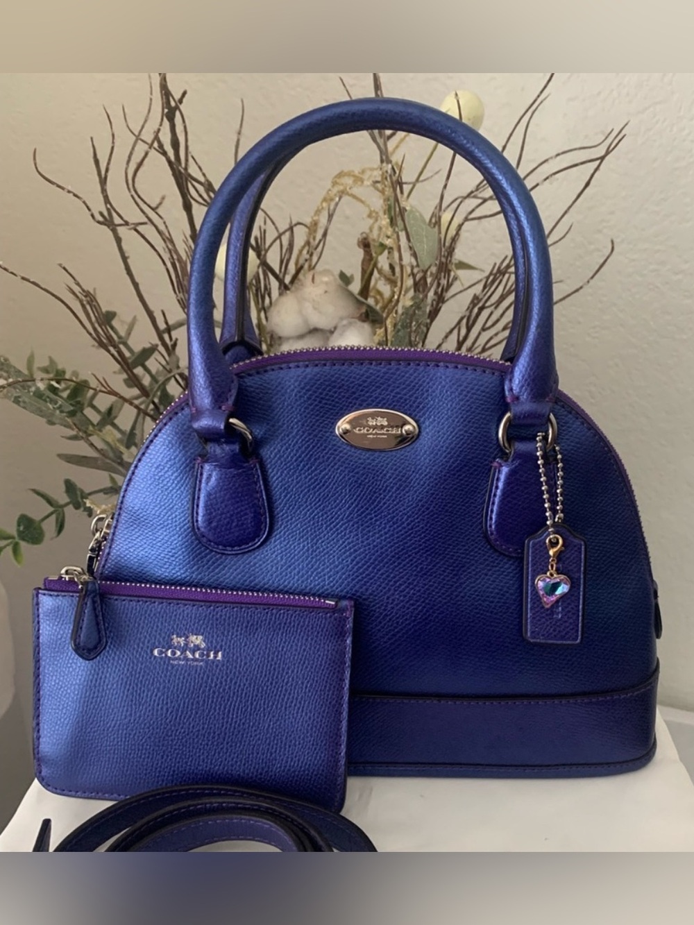 Coach Metallic Iris Dome Satchel /Crossbody Bag & Wristlet Set